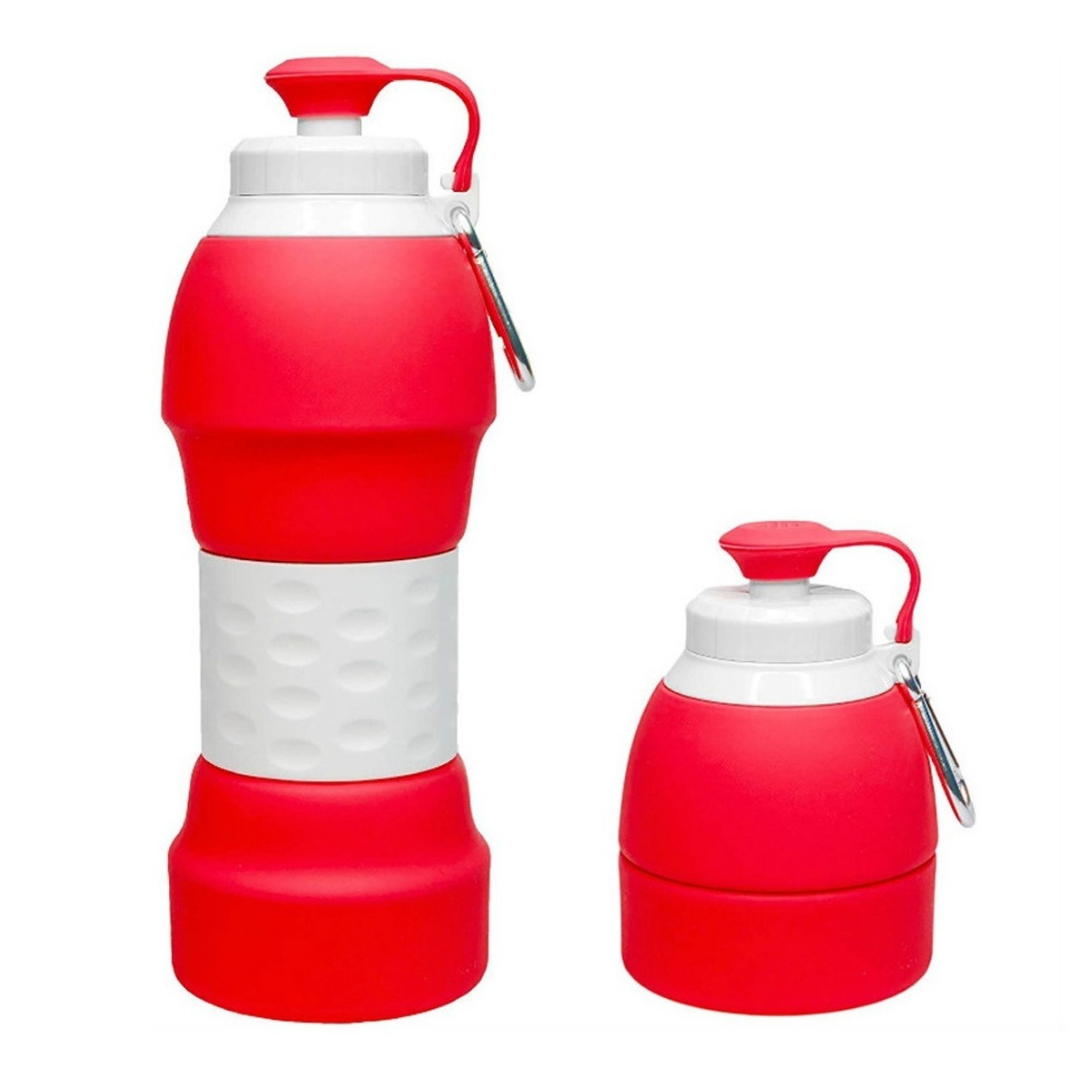 Botella deportiva plegable de silicona. 470 a 550ml, libre de BPA, tapón de  rosca de acero