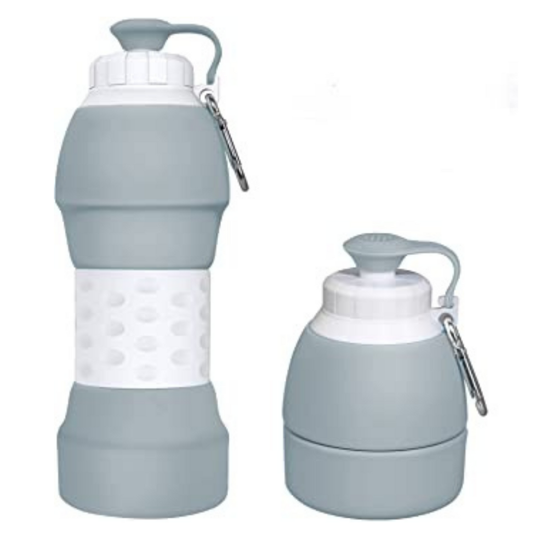 Comprar Botella plegable de silicona con tapón a rosca y mosquetón